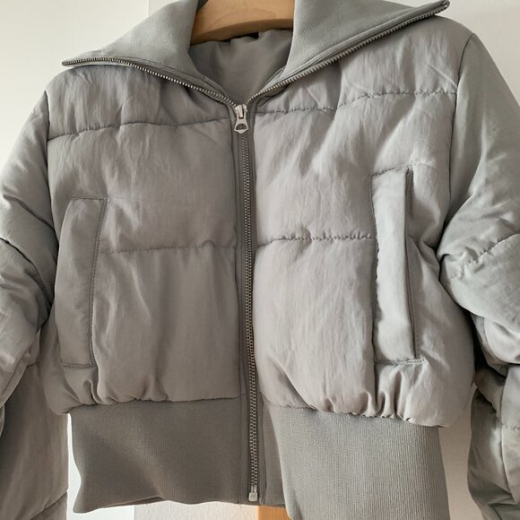 BNWT H&M Crop Puffer Jacket Cropped Coat SZ XXS Grey - Picture 6 of 8